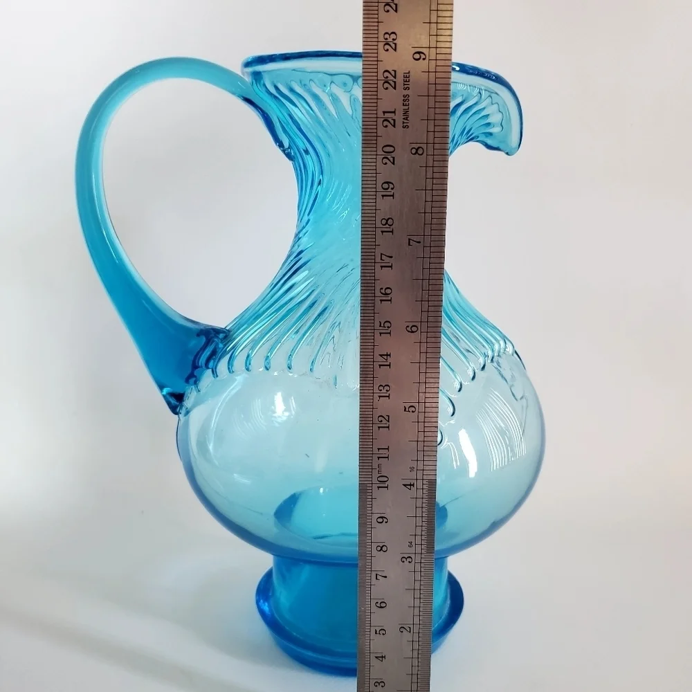 Indiana Glass TIara Glass Water Pitcher Clear Blue Vintage MCM - Picture 7 of 7